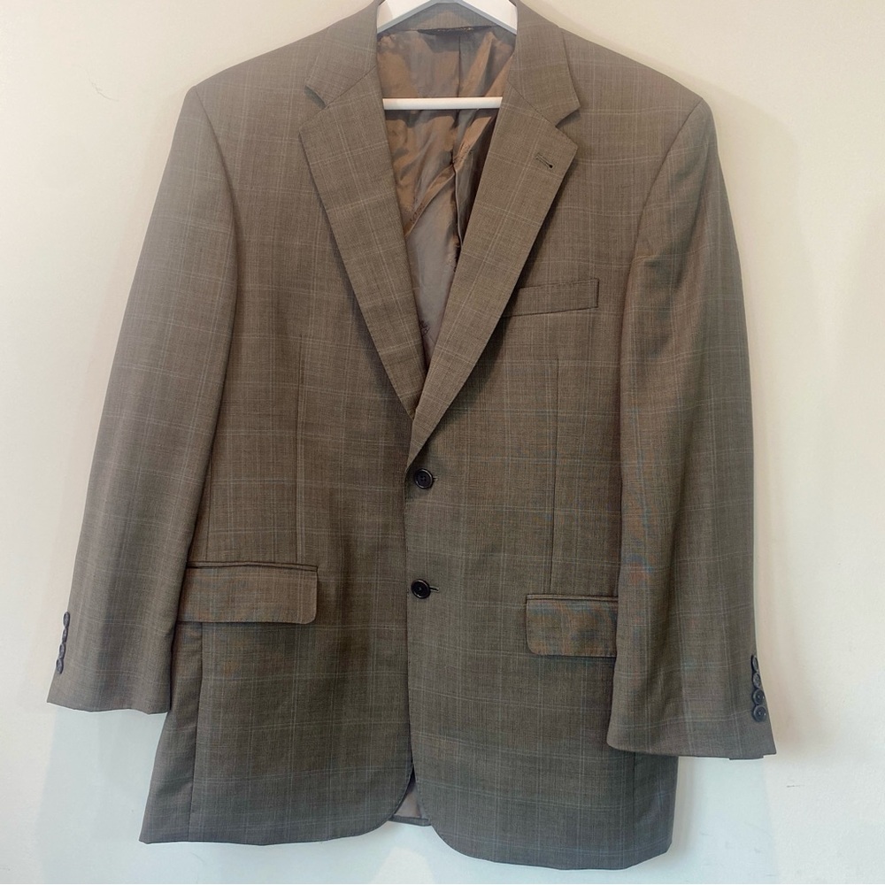 Jos A Bank Signature Gold Gordon 100% Wool Sport Coat 42R Brown Windowpane Plaid